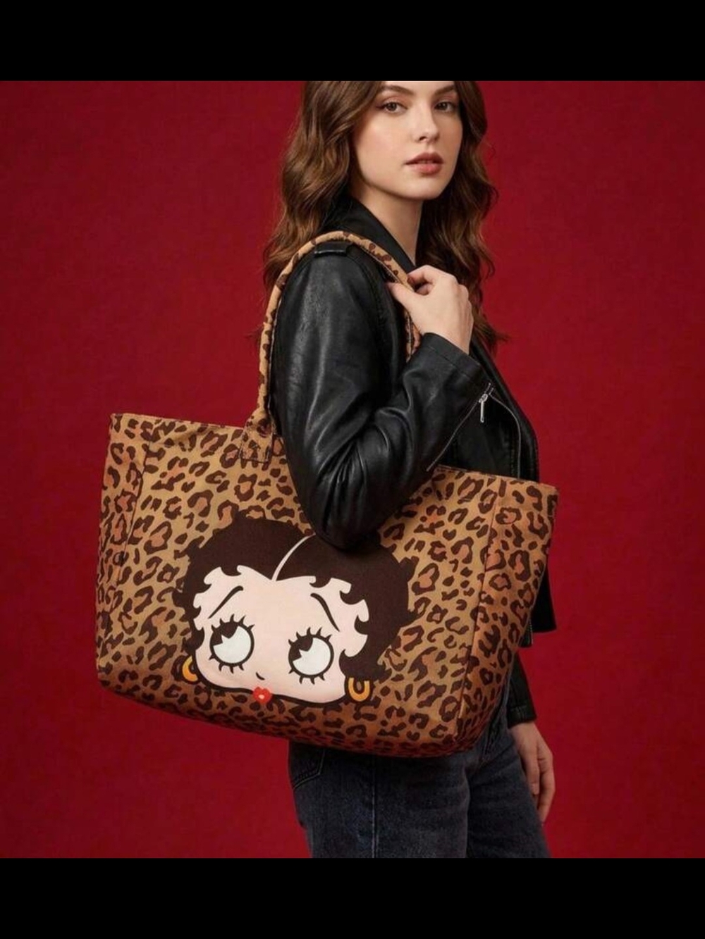 Betty Boop Leopard Print Fabric Tote Bag in Brown - Picture 3 of 5
